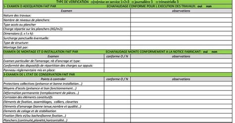 Échafaudage Fiche de vérification périodique Check liste