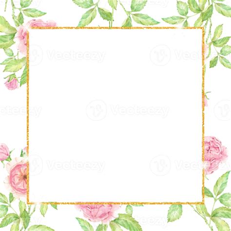 Watercolor Beautiful English Rose Flower Bouquet Garden With Gold