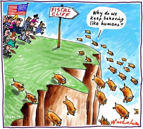 Fiscal Cliff Looms Lemmings Like Humans Business Cartoon 2012 12 29