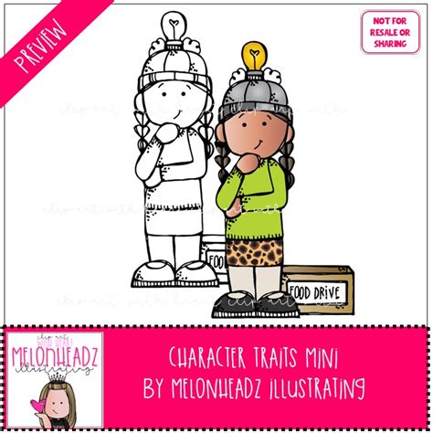 Character Traits Clip Art Digi Stamp Mini Melonheadz