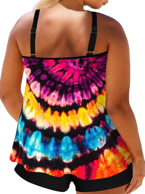 Langwyqu Sleeveless Tie Dye Printing Plus Size Women 2 Piece Swimsuit