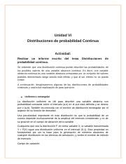 Tarea Docx Unidad Vi Distribuciones De Probabilidad Continua