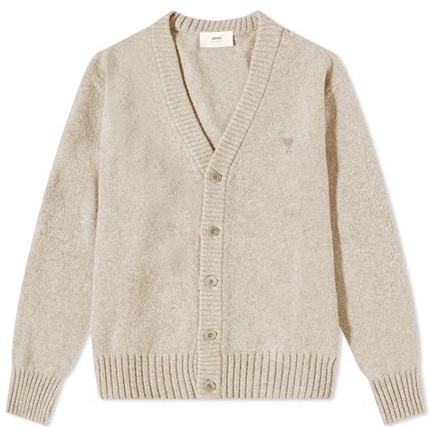 AMI Men S Tonal Small A Heart Cardigan In Beige AMI