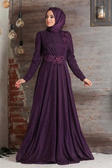 Purple Hijab Evening Dress Mor Neva Style