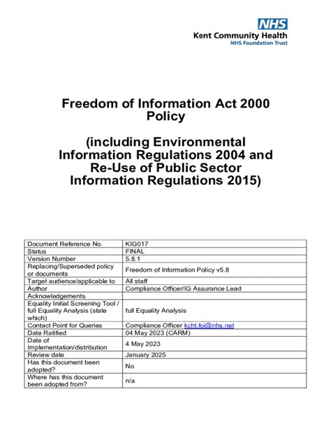 Fillable Online Freedom Of Information Act Regulations Update Phase Ii