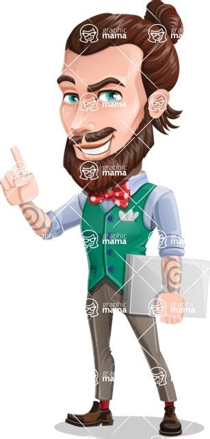 Guy With Man Bun Cartoon Vector Character Closed Laptop Graphicmama