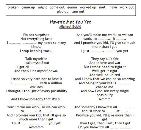 Song Worksheet Haven T Met You Yet By Michael Buble