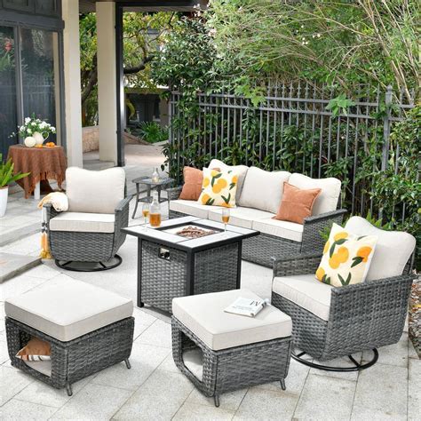 Ovios Fortune Dark Gray Piece Wicker Patio Fire Pit Conversation Set