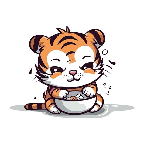 Cute Cartoon Tiger Eating A Bowl Of Food Vector Illustration 33239973