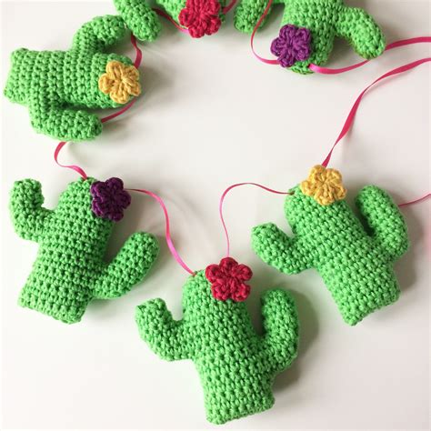 Crochet Cactus Bunting Pdf Pattern Cactus Keychain Pdf Cactus