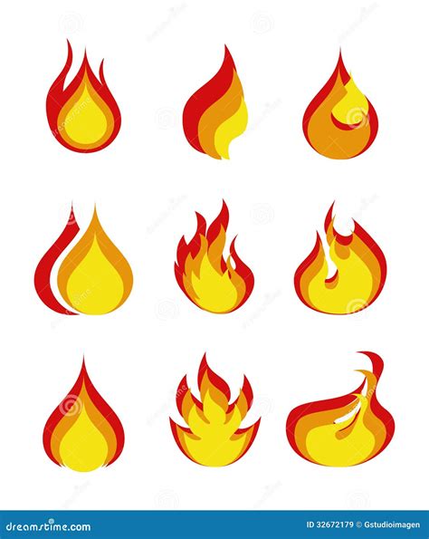 Flames Icon Set Fire Flame Of Various Shapes Vector Illustration