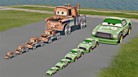 Big And Small Monster Truck Tow Mater Vs Big And Small Chick Hicks Vs Down