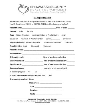 Fillable Online Sti Reporting Form Shiawassee County Health