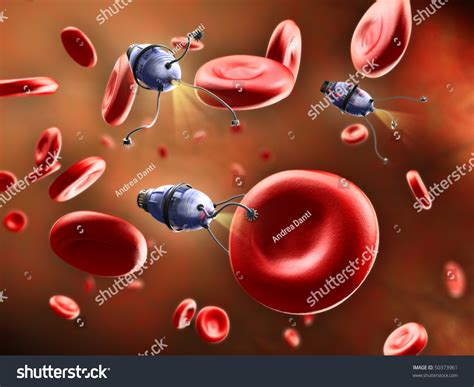 Nanobots Going Through Bloodstream Repairing Some Stock Illustration