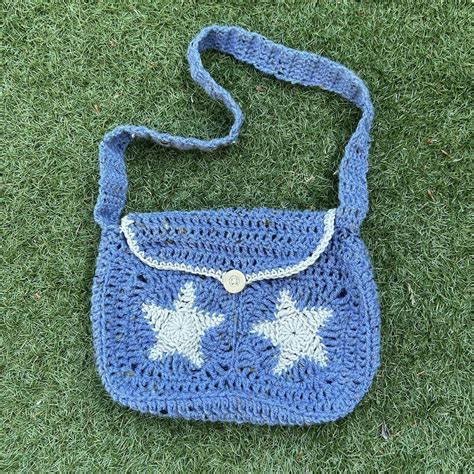 Crochet Star Messenger Bag Blue Crochet Depop