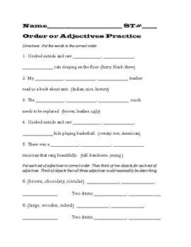 L4 1d Ordering Adjectives Pack By Boring Teacher TpT