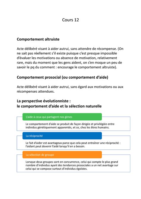 Fiche Cours 12 Marc Viaud Cours 12 Comportement Altruiste Acte