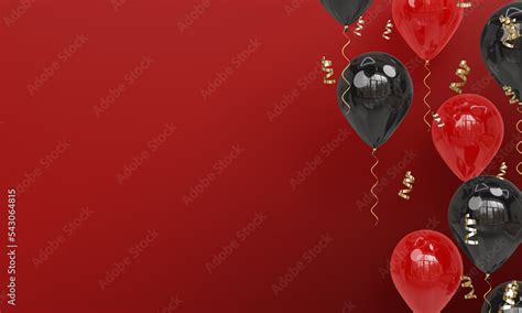 Red Background with Realistic Black and Red Balloons Celebration 3D ...