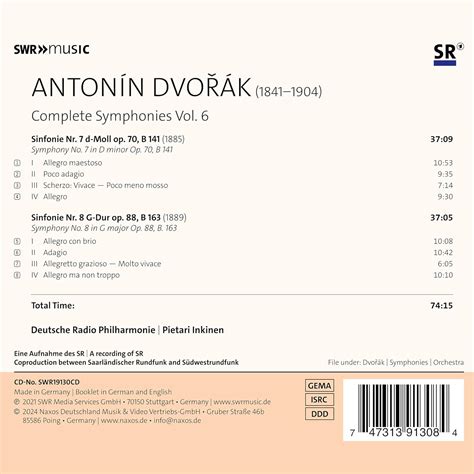 Antonin Dvorak Symphonies Nos Pietari Inkinen La Bo Te Musique