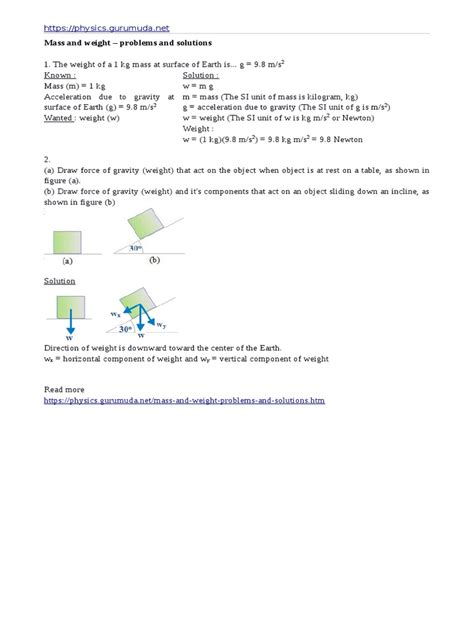 Mass And Weight Problems And Solutions Weight Mass