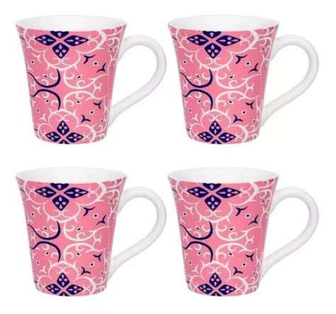 4 Canecas Tulipa Floreal Hana 330ml C alça Oxford Porcelanas