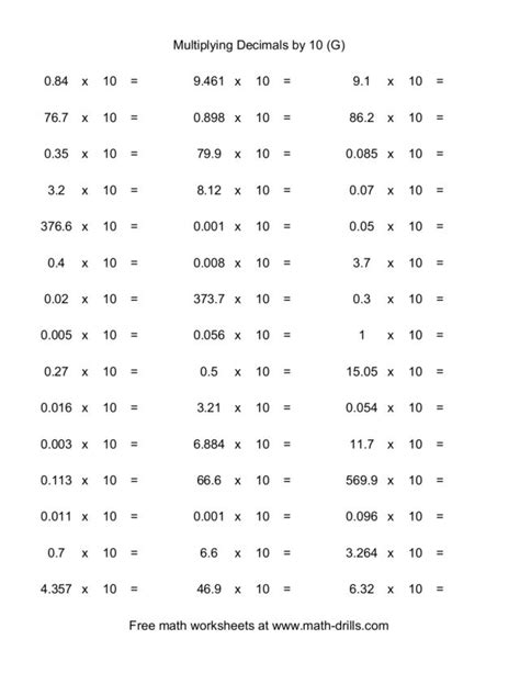 Multiplying Decimals By 10 G Worksheet For 5th Grade Lesson Planet