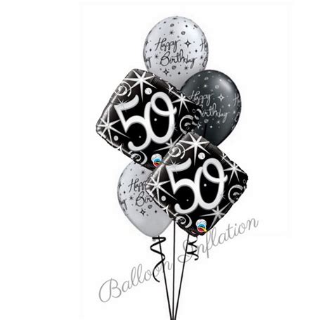 50th Elegant Black And Silver Birthday Balloon Bouquet