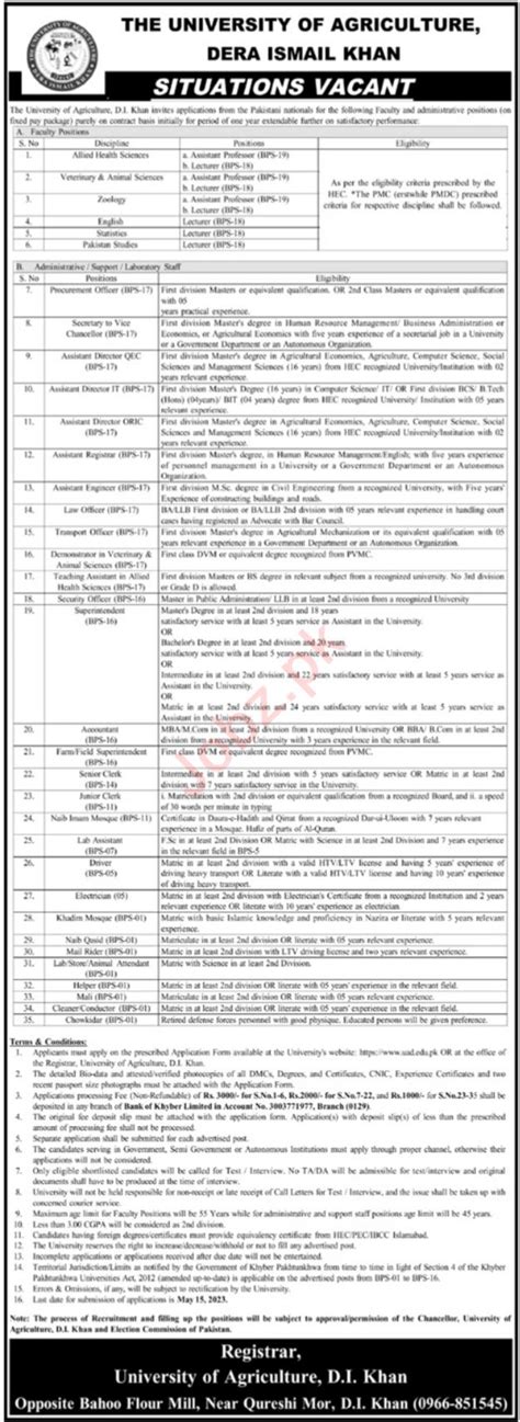 The University Of Agriculture Dera Ismail Khan Jobs 2023 2024 Job