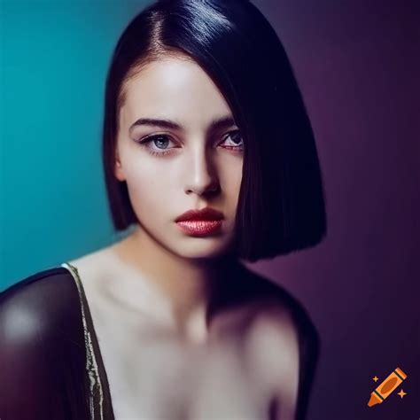 Stylish Woman With Chin Length Bob Haircut And Elegant Blouse On Craiyon