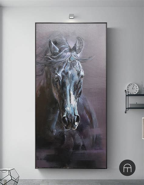 Black Horse Portrait Painting On Canvas,Large Horse Wall Art,Horse ...