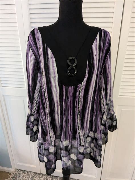 DRESS BARN Womens 3X Purple Tunic Top Blouse Striped Ombre 3 4 Slv Boho