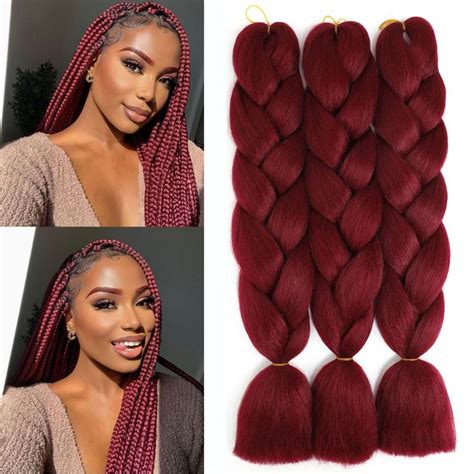 Burgundy Braiding Hair 3 Packs Jumbo Braiding Hair Synthetic Braids