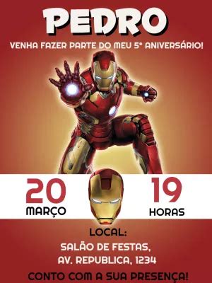 Convite aniversário Homem de Ferro Edite grátis nosso editor online