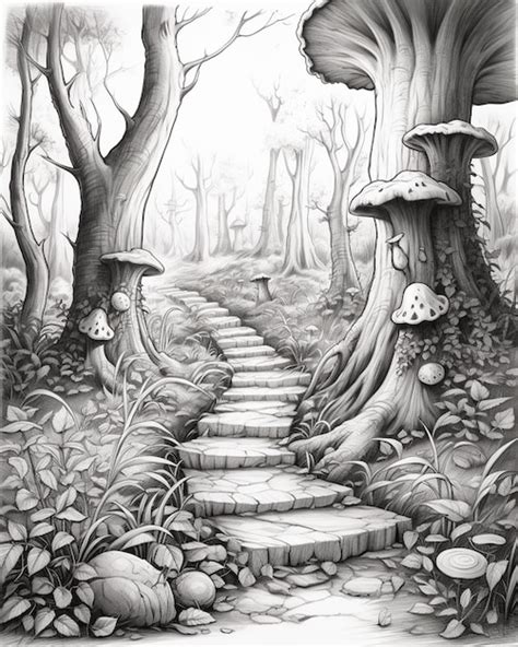 Path In The Woods Black And White Premium Ai Generated Image