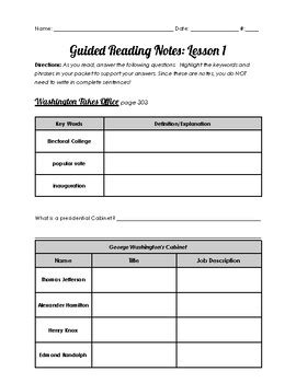 Grade 5 Chapter 7 Guided Reading Notes My World Interactive Presidents