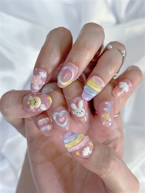 Cute Jelly Press On Nails Korean Nails Kawaii Nails Short Almond Nails Pastel Nails 3d Nail