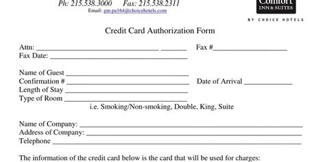 Choice Hotels Credit Card Authorization Pdf Form Formspal