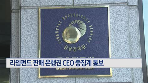 라임펀드 판매 은행권 Ceo 중징계손태승 직무정지·진옥동 문책경고