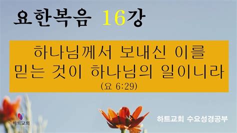 요한복음 16강ㅣ하나님께서 보내신 이를 믿는 것이 하나님의 일이니라요 629ㅣ하트교회 수요성경공부ㅣ차명권 목사 Youtube