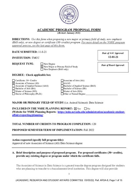 Fillable Online ARSA 5c ACADEMIC PROGRAM PROPOSAL FORM NSHE Fax