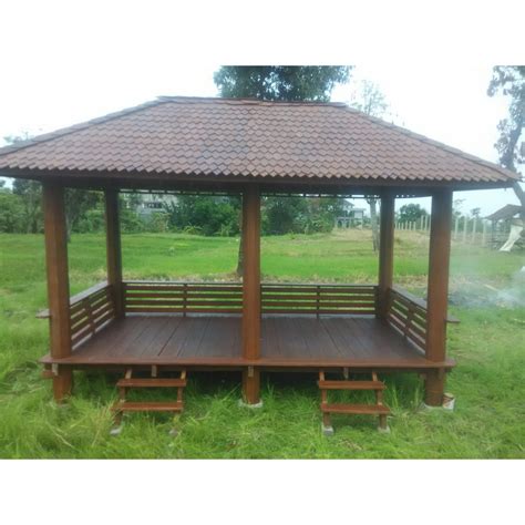 Jual Gazebo X Meter Kayu Kelapa Desain Tiang Atap Sirap Kayu Ulin