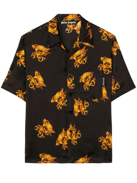 Palm Angels Burning Monogram Print Shirt Black Farfetch