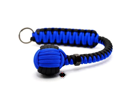 Customizable 1 Monkey Fist Keychain Royal Blue Black 550 Paracord