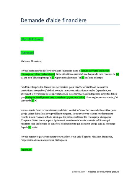 Demande d aide financière DOC PDF page 1 sur 2