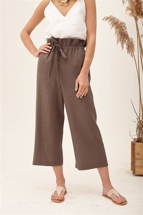 Brown Culottes Wide Leg Culottes Linen Cropped Pants High Etsy