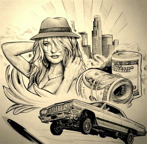 Lowrider Chicano Drawings