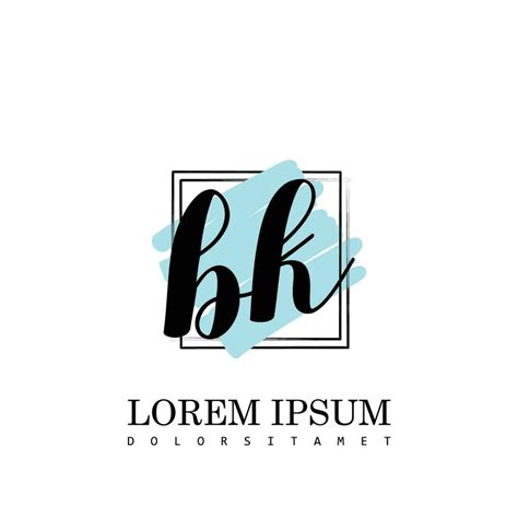 BK Initial Letter Handwriting Logo With Square Brush Template Vector