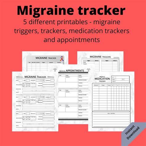 Migraine Tracker Journal And Pain Management Printable Pages Etsy