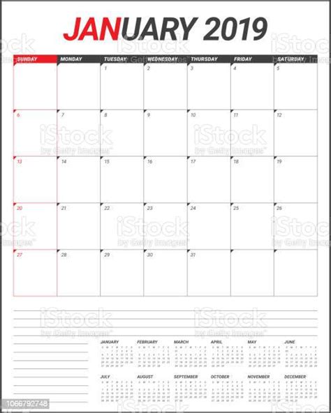 January 2019 Desk Calendar Vector Illustration Stock Illustration Download Image Now 2019