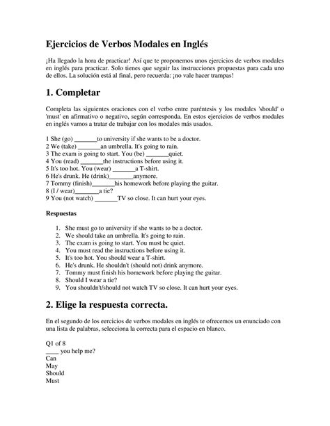 SOLUTION Ejercicios De Verbos Modales En Ingles Pdf 1 Studypool